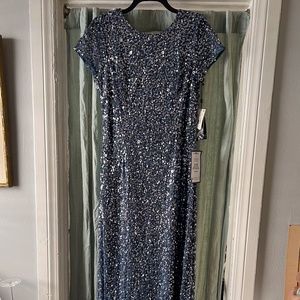ADRIANNA PAPELL, Size 12, Hand Beaded Sequin Gown, Dark Blue - NEVER WORN